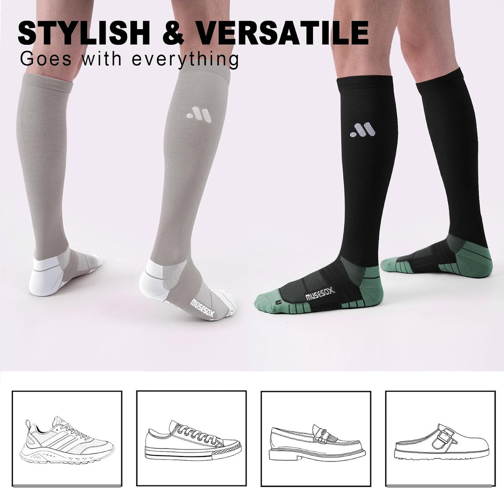 Compression Socks for Women and Men,Mild Support(3 Pairs) Unisex | Knee High,Graduated Compression,L/R Foot Labels,Breathable Fabric,Best for Flying/Nurses/Travel/Cycling/Pregnancy/Daily Wear