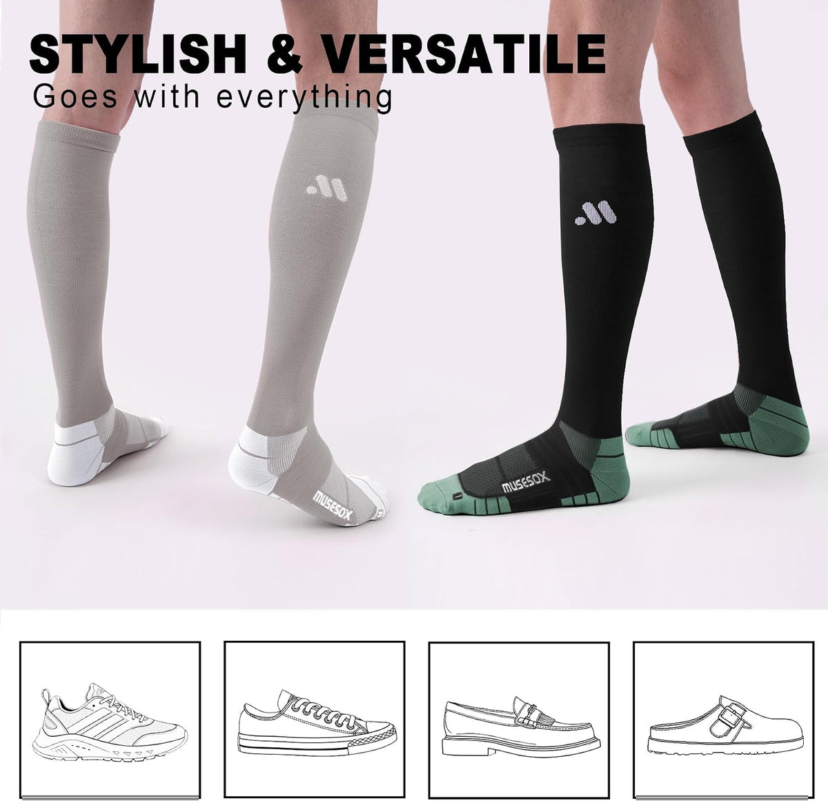 Compression Socks for Women and Men,Mild Support(3 Pairs) Unisex | Knee High,Graduated Compression,L/R Foot Labels,Breathable Fabric,Best for Flying/Nurses/Travel/Cycling/Pregnancy/Daily Wear