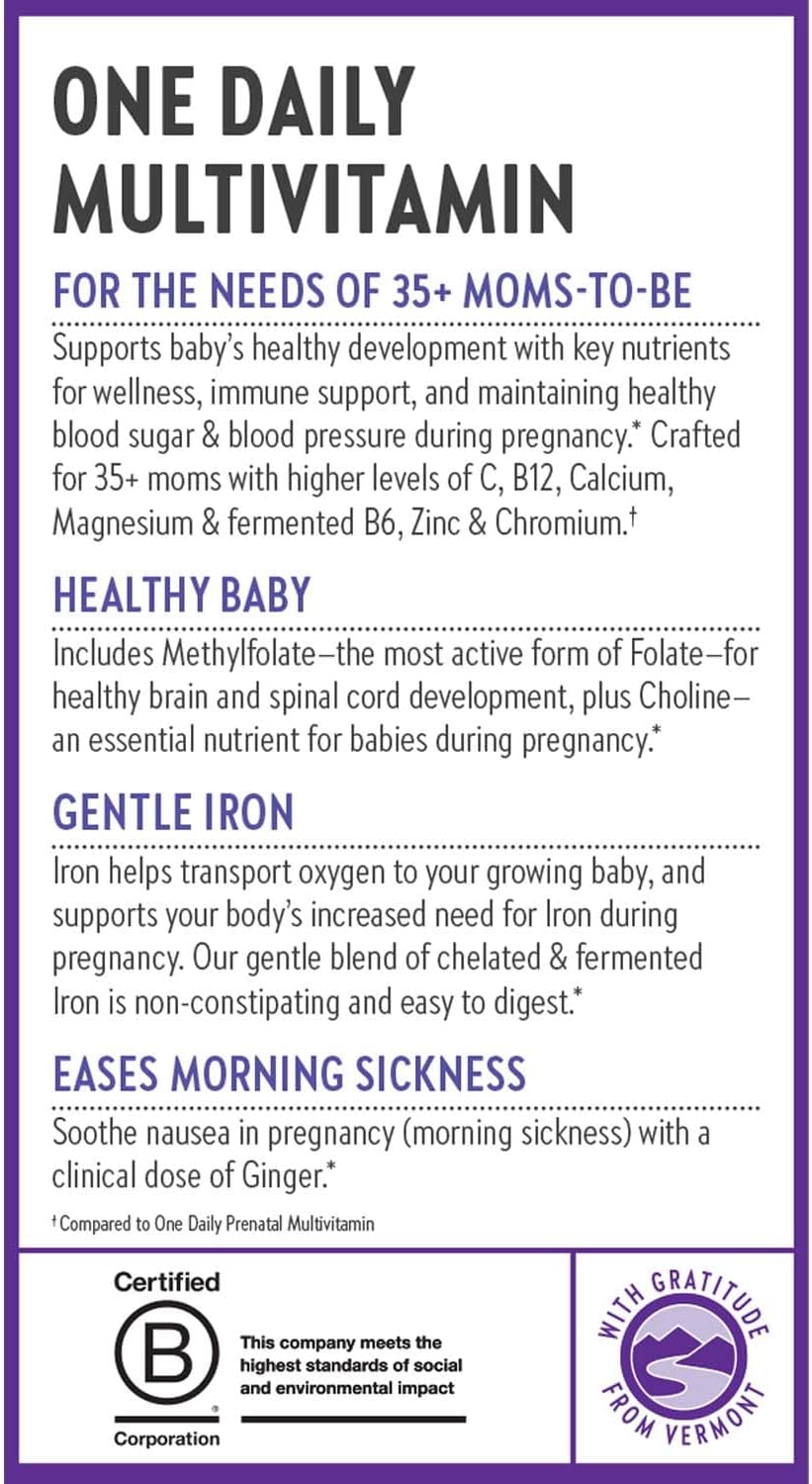 New Chapter One Daily Prenatal Multivitamin 35+, 90 Count | Enhanced Formula with Methylfolate and Choline for Healthy Mom and Baby, Gluten Free and Non-GMO, Made for Ages 35+