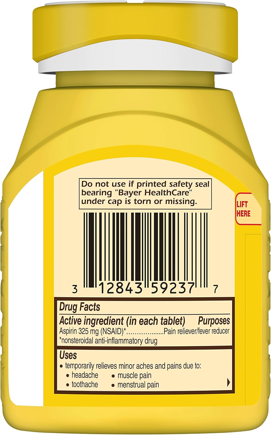 Bayer Genuine Aspirin 325 mg, Coated Tablets for Headache Relief, Multi-Symptom Pain Reliever and Fever Reducer, Pain Relief Tablets for Tooth and Muscle Pain, Backache, 300 Ct
