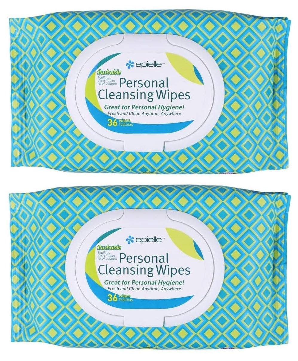 Epielle Personal Cleansing Wipes | Natural Ingredients | Flushable Wet Wipes | Travel Size, Daily Use | 2 Pack | Korean Skincare