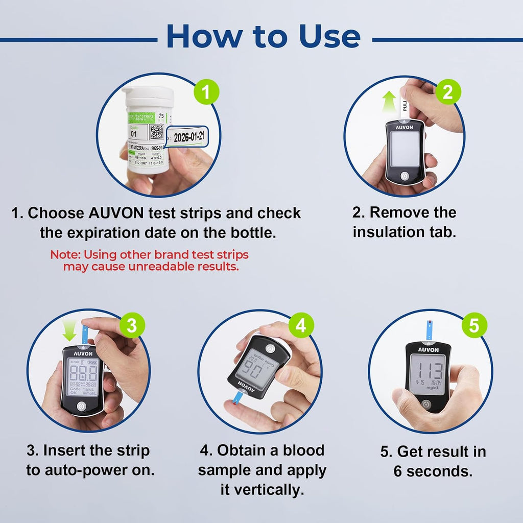 AUVON Blood Glucose Monitor Kit for Accurate Test, 50 Strips, No Coding | Diabetes Testing Kit with 50 30G Lancets, 1 Lancing Device, Portable and Reliable Blood Sugar Monitor Test Kit for Home Use