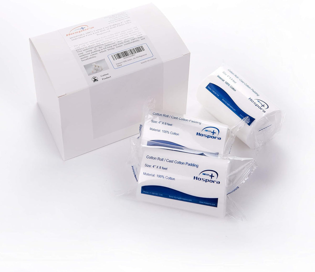 HOSPORA Medical Cotton Cast Padding Roll, 4 Inch x 8 feet, Individual Pack(Pack of 6)