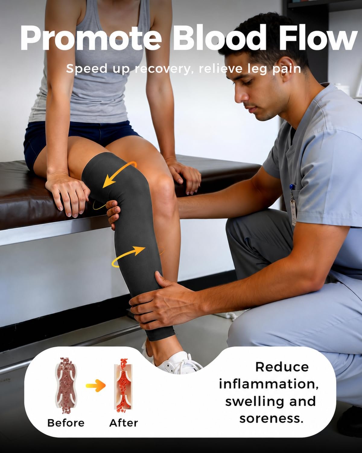 Copper Leg Compression Sleeve Ultra Breathable Full Leg Compression Sleeve | for Pain Relief,Arthritis,Muscle Recovery,Swelling,Inflammation,Leg Sleeve for Thigh,Calf,Knee,Men & Women(Black, Large)