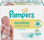 Pampers Sensitive Baby Wipes, Clinically Proven, Fragrance Free, Unscented, Water Based, Hypoallergenic, Multi-Use, Hand Wipes 1344 Wipes Total (24X Flip-Top Packs) [Packaging May Vary]