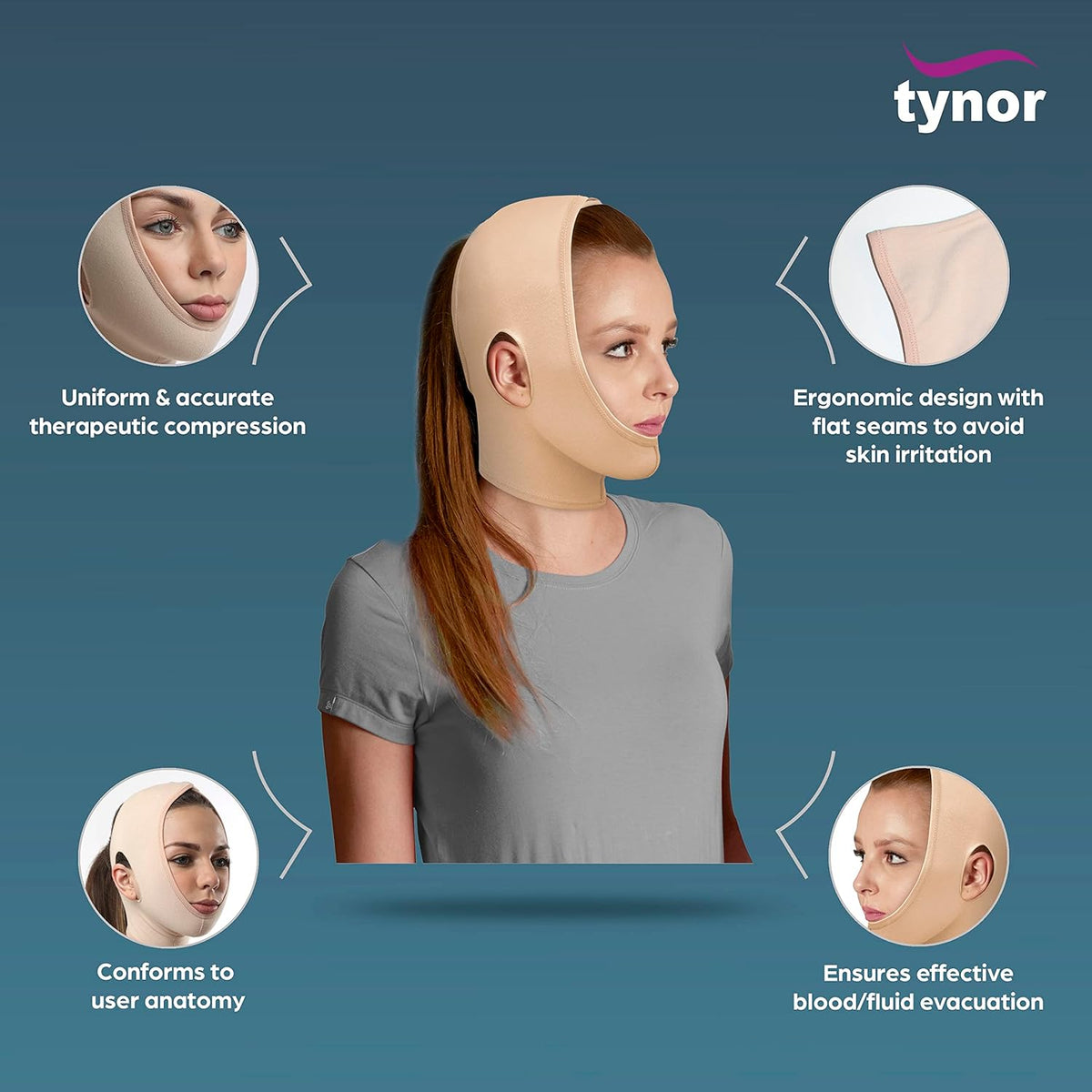 Tynor Compression Garment Face Open Hood |Post-Surgery Support, Adjustable & Comfortable for Men & Women | Universal Fit (Beige - 1 Unit)