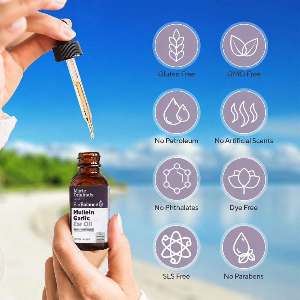 Marie Originals Mullein Garlic Ear Oil Drops for Earwax Care (1 Pack) | Olive Oil, Calendula and St Johns Wort, Herbal Ear Ache Drops, Balanced Ear Moisture 1 fl oz.