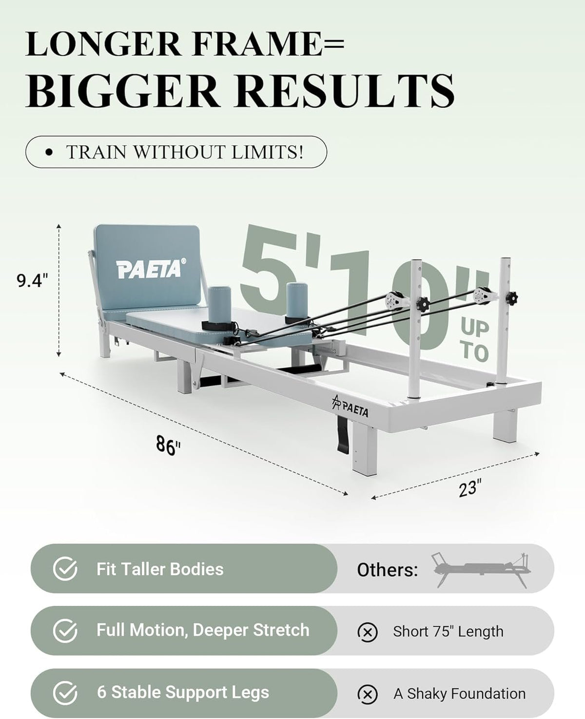 PAETA Pilates Reformer, 86" Foldable Reformer Pilates Machine for Home Use, with Dual Resistance- Springs and Cords, Pilates Equipment for Home Workouts with Jump Board, Up to 400 LBS