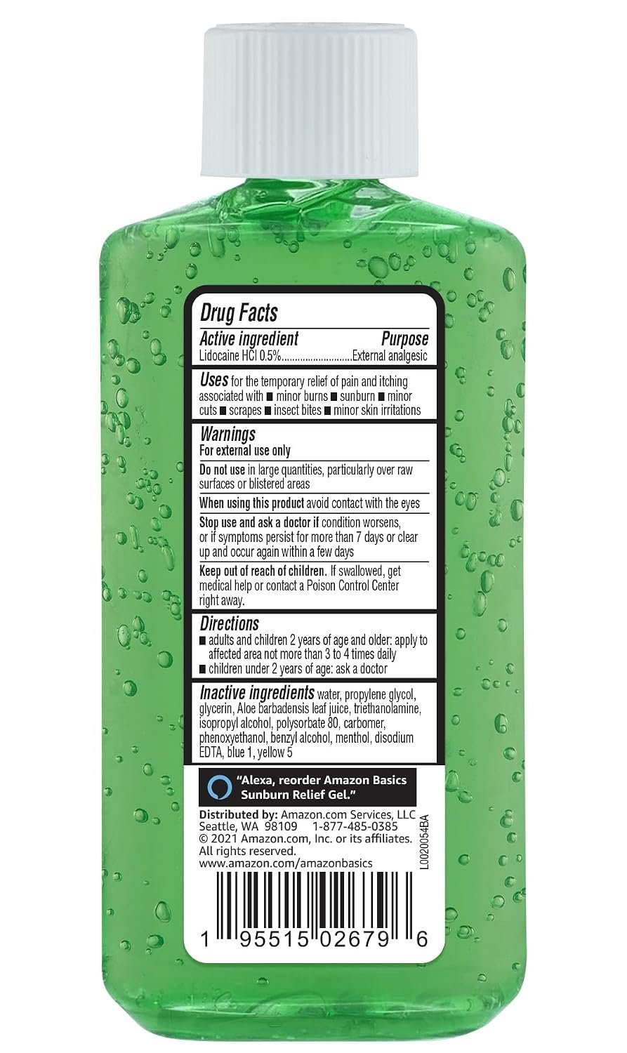 Amazon Basics Sunburn Relief Gel with Aloe Vera, Soothing, Cooling, Itch Relief, 8 oz, Pack of 1 (Previously Solimo)