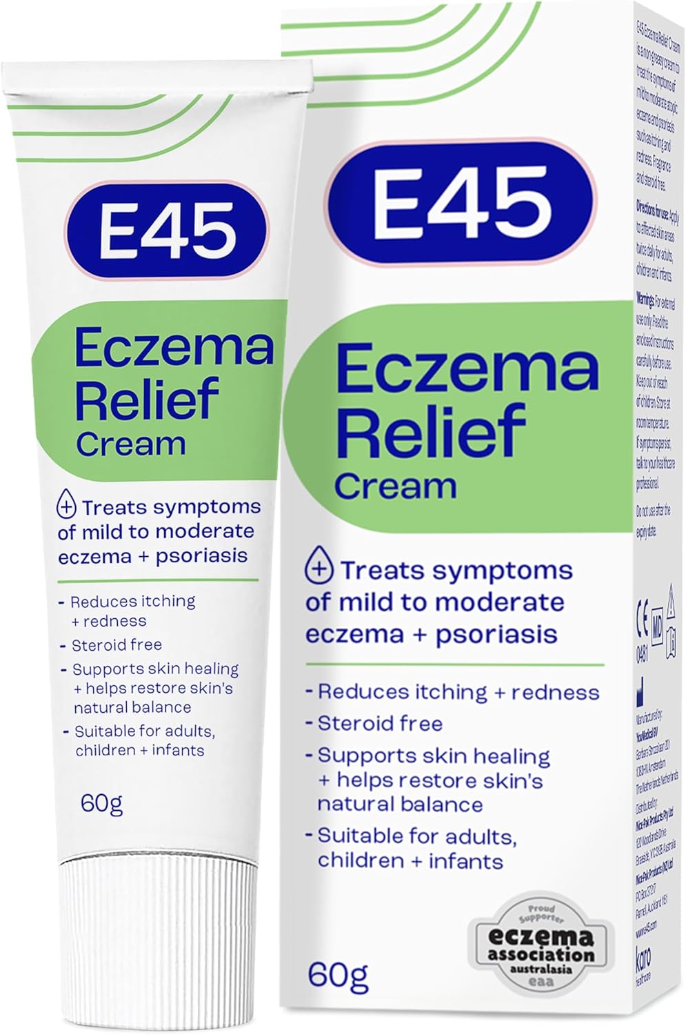 E45 - Eczema Relief Cream | Steroid Free Cream For Mild to Moderate Eczema and Psoriasis | 60g