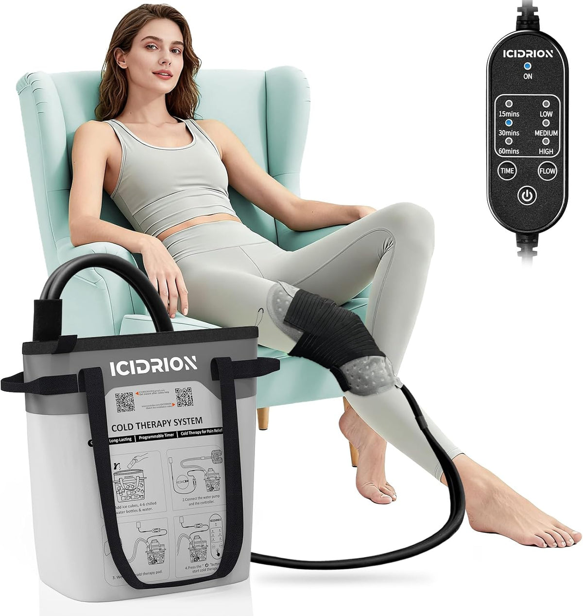 Quiet Ice Machine for Knee After Surgery, Programmable & Portable | FSA-HSA: Cold Therapy Machine for Knee Pain Relief, Cryotherapy System for ACL/TKR, Sports Training & Home Use