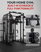 Mikolo Smith Machine with Weight Stack, Power Cage Home Gym System with LAT Pulldown & Cable Crossover, Multi-Functional Trainer with Dual Pulley System, Includes 10+ Free Attachments