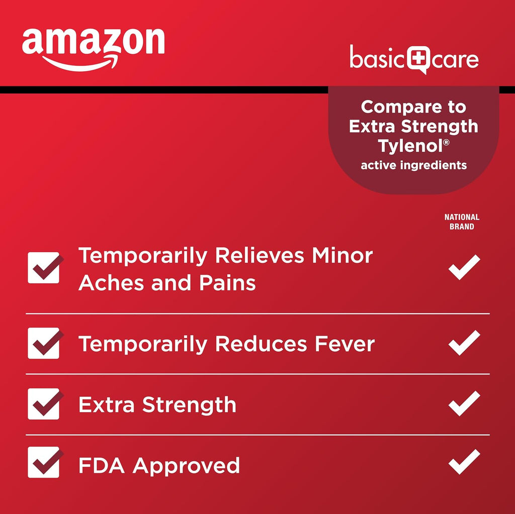 Amazon Basic Care Extra Strength Pain Relief, Acetaminophen Caplets, 500 mg, 200 Count