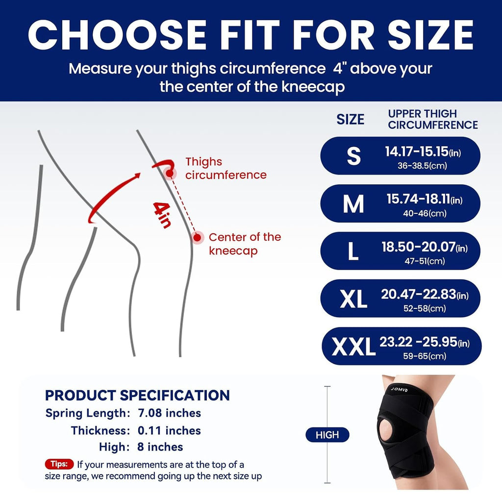 JOMVD Knee Brace for Knee Pain, Meniscus Tear, Adjustable Knee Support with Side Spring Stabilizers for Meniscus Tear, ACL, Arthritis, Knee Pain Relief, Women and Men, Large