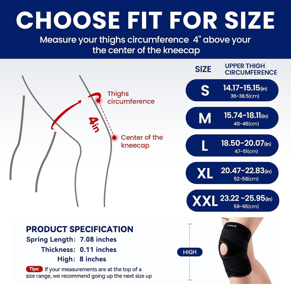 JOMVD Knee Brace for Knee Pain, Meniscus Tear, Adjustable Knee Support with Side Spring Stabilizers for Meniscus Tear, ACL, Arthritis, Knee Pain Relief, Women and Men, Large