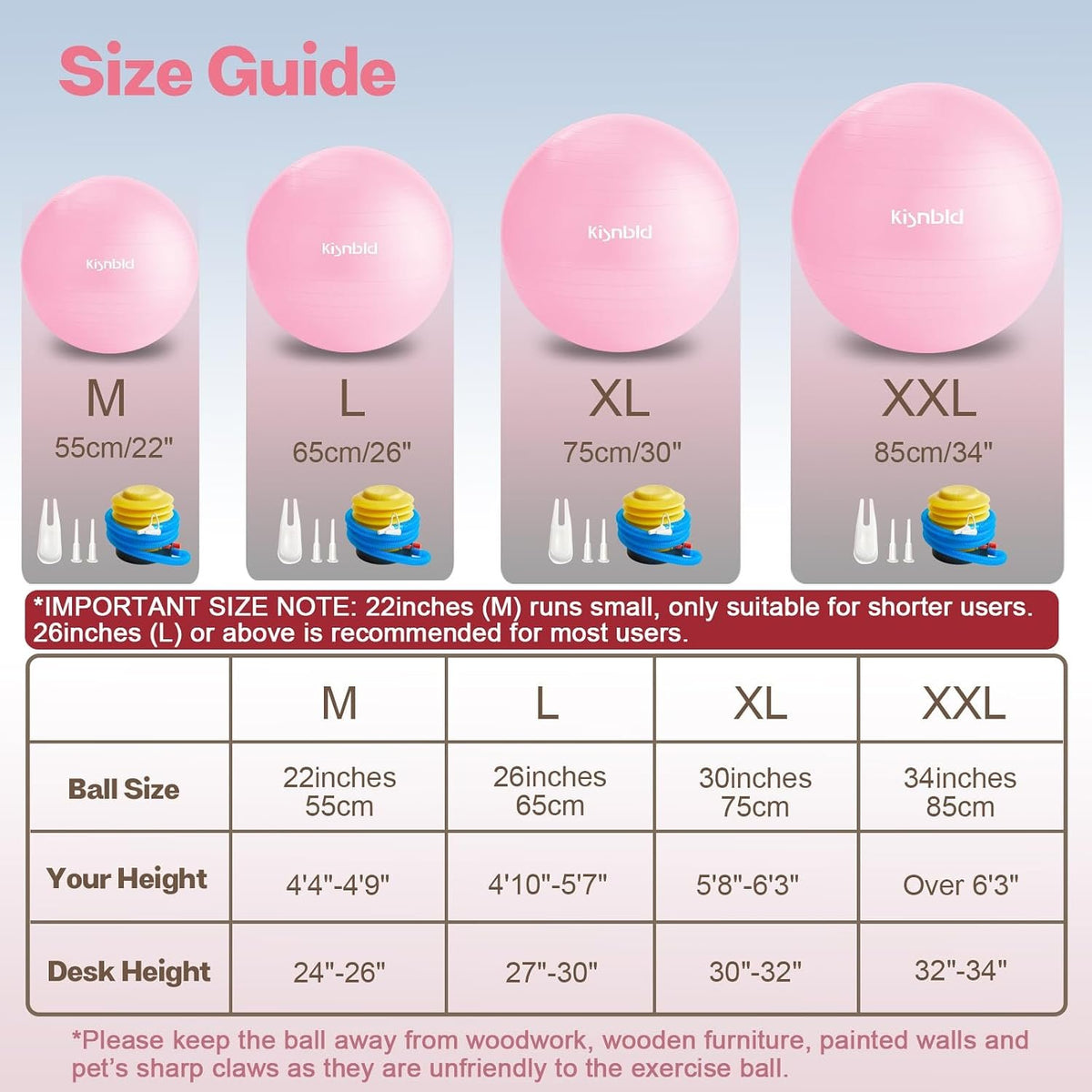 kisnbld Exercise Ball, Extra Thick Yoga Ball for Workout Pregnancy Stability, 4 Sizes Anti-Burst Balance Ball with Foot Pump - Heavy Duty Fitness Ball Chair for Office, Home & Gym