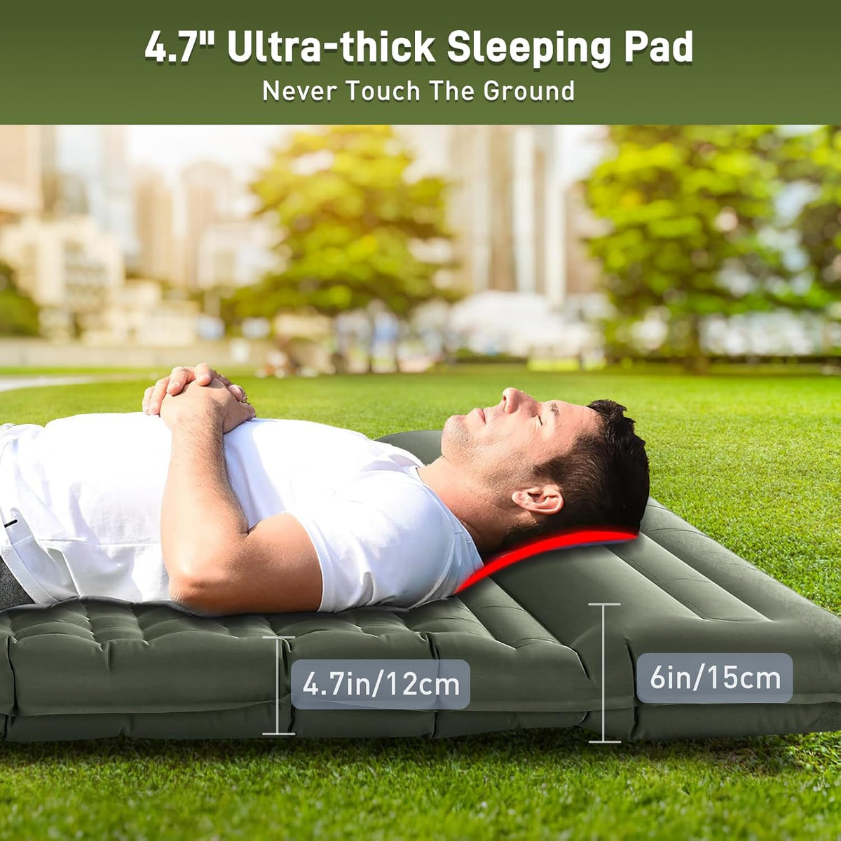 Elegear Double Sleeping Pad for Camping, 4.7" Ultra-Thick Self Inflating Camping Pad 2 Person with Pillow Built-in Foot Pump Camping Sleeping Mat for Backpacking, Hiking, Portable Camping Pad