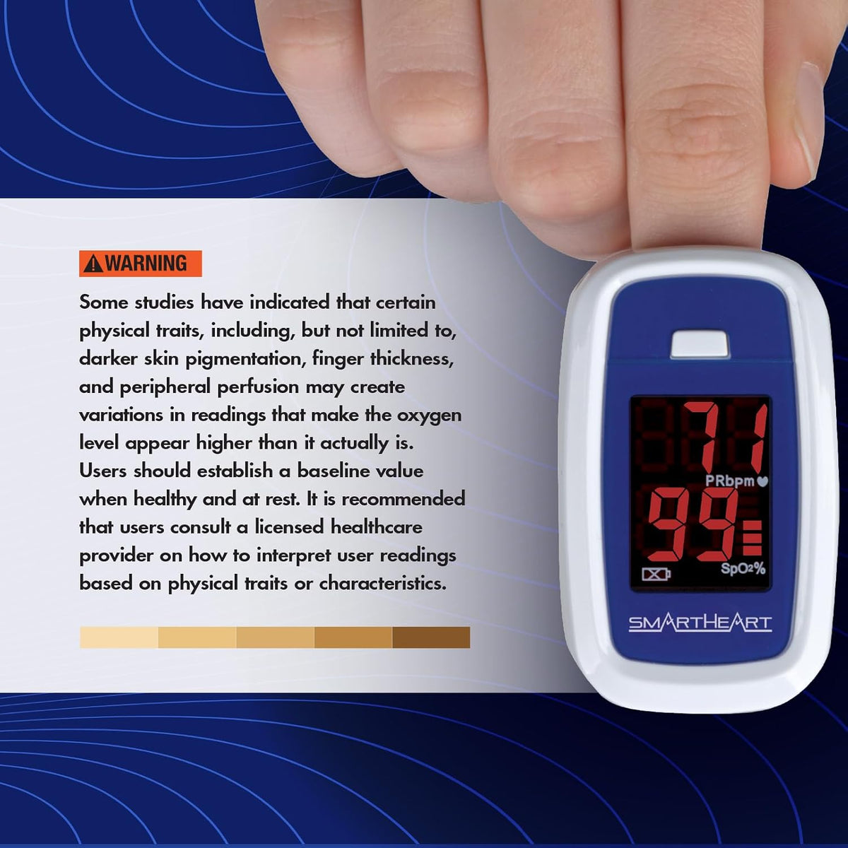 SmartHeart Fingertip Pulse Oximeter | Pulse Rate Monitor, Blood Oxygen Saturation, LED Display, Portable for Home & Sports Use, Lanyard & Batteries Included