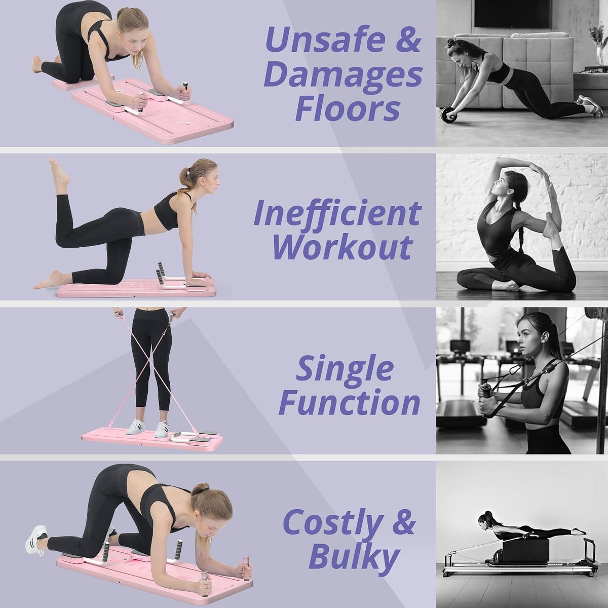 JANUA Pilates Board - Pilates Reformer Set, Multi-Purpose Foldable Pilates Reformer Board for Home, 5 in 1 Pilates Sliding Board