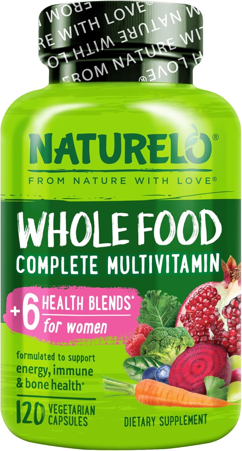 NATURELO Whole Food Multivitamin for Women - with Vitamins, Minerals, & Organic Extracts - Supplement for Energy and Heart Health - Non GMO - 120 Vegan Capsules