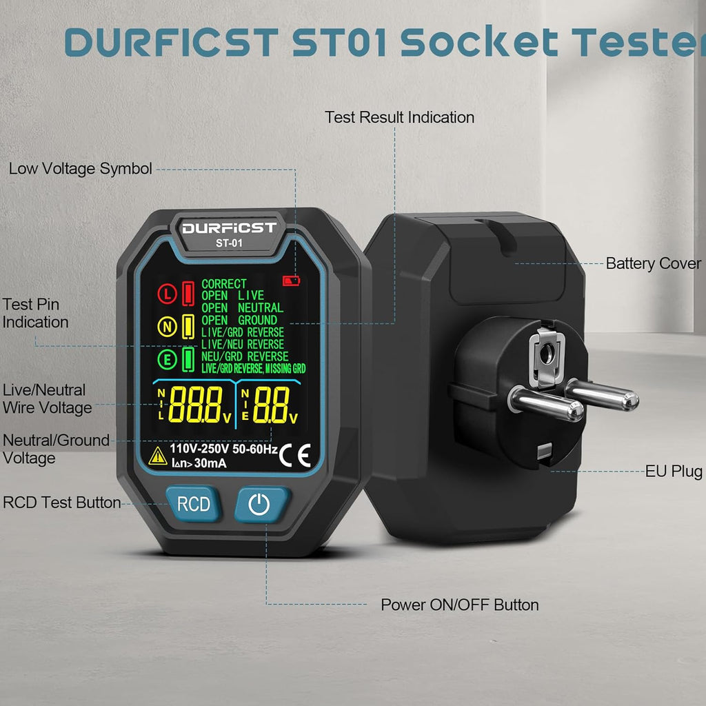 DURFICST Home Test Kit, Hygrometer, Laser Distance Meter and Combination Socket Tester, Humidity Detection, Laser Distance Meter and Socket Tester