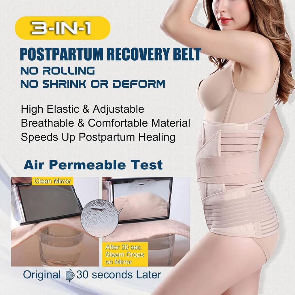 ChongErfei 3 in 1 Postpartum Belly Wrap Recovery Band Belt Abdominal Binder | Postpartum Belly Band, Belly Binder Post Partum, Post Surgery Pregnancy Belly Support Band Recovery Belly/waist/pelvis (L)