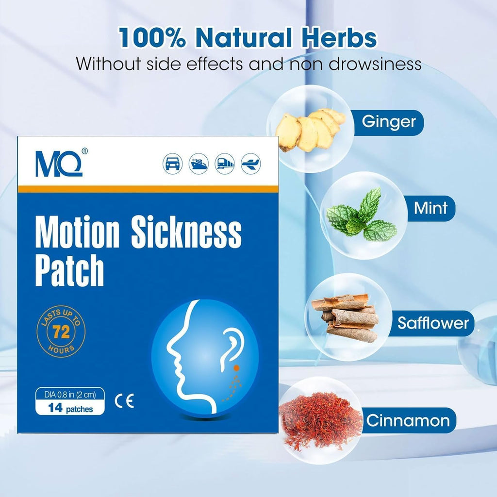 MQ 84ct Motion Sickness Patches Non Drowsy, Sea Sickness Patches for Cruise Travel Essentials, Waterproof Patch Behind Ear for Car Airplane Altitude Sickness, Long Last 72H