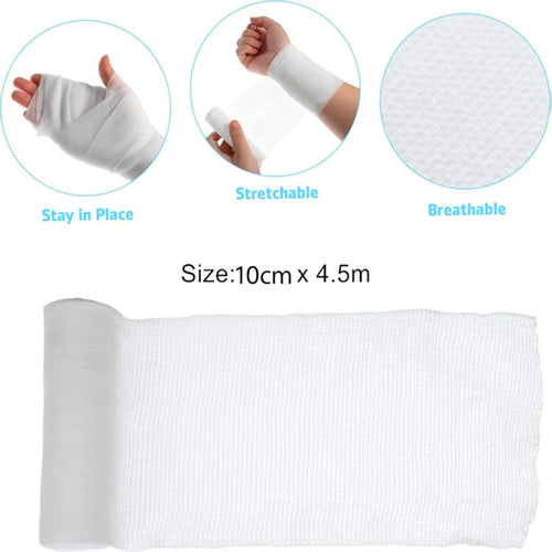 10 Pcs Elastic Stretch Gauze Bandage | Medical-Grade Sterile Self-Adherent Pressure Wrap | 10cm x 4.5m First Aid Bandages for Wound Care, Sprains & Joint Support