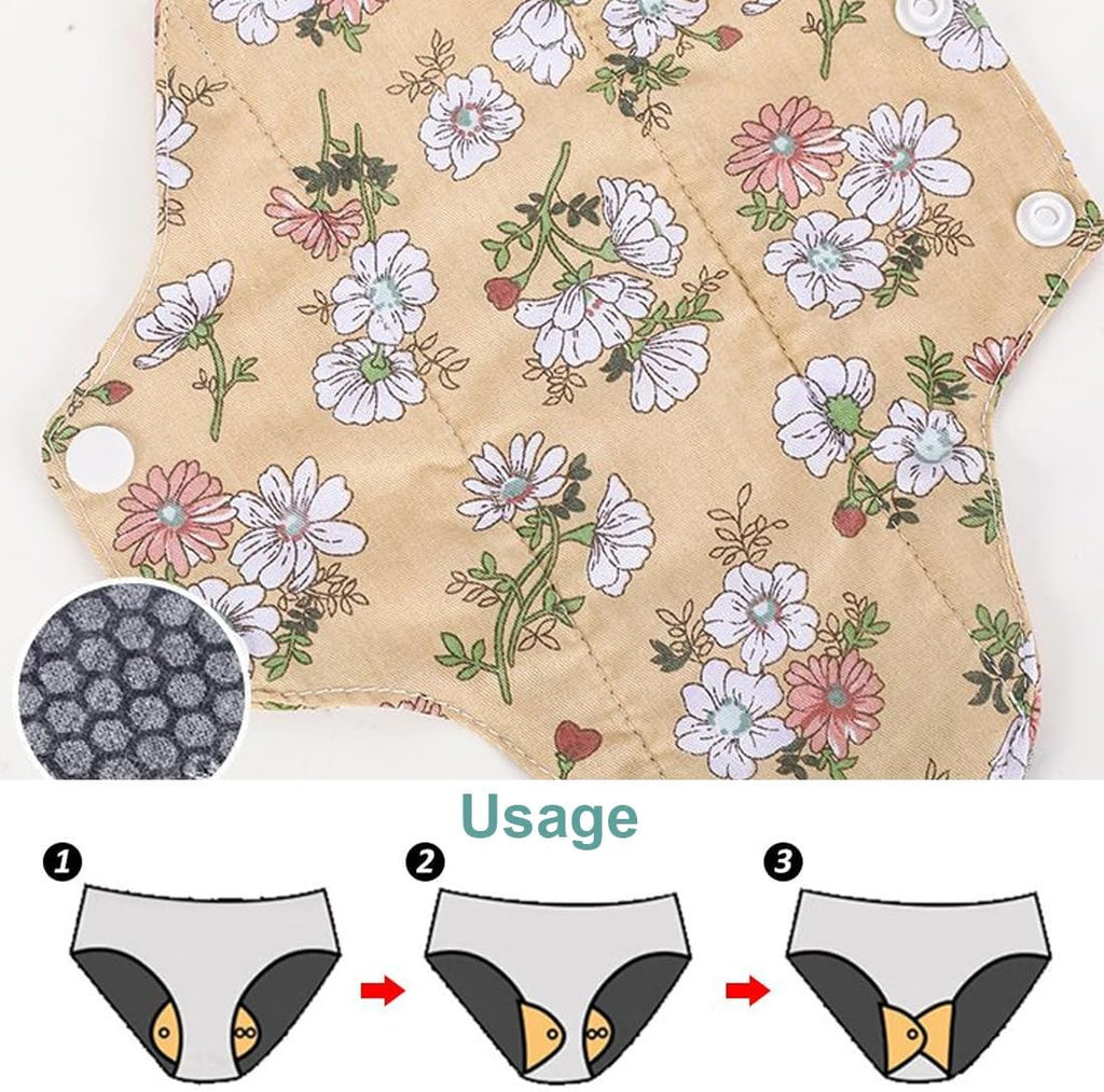 3 Pieces Reusable Sanitary Pads, Antibacterial Panty Liners, Washable Night Pads for Abundant Menstrual Flow