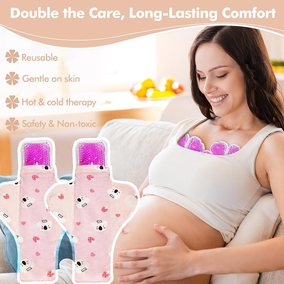 Vecozey Postpartum Ice Pads Set, 2 Perineal Cold Pack & 2 Breast Therapy Ice Packs with Soft Washable Covers, Hot & Cold Postpartum New Mom Essentials Kit for Engorgement, Mastitis, Hemorrhoids & After Birth Recovery