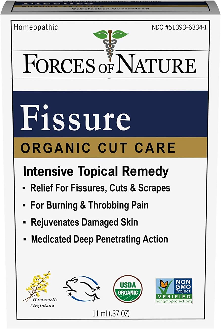 Forces of Nature Fissure Control, Organic Homeopathic Treatment with Witch Hazel for Anal Fissures, Hemorrhoid Related Irritation & Discomfort, Fast, Natural Topical Relief, 0.37 FL OZ
