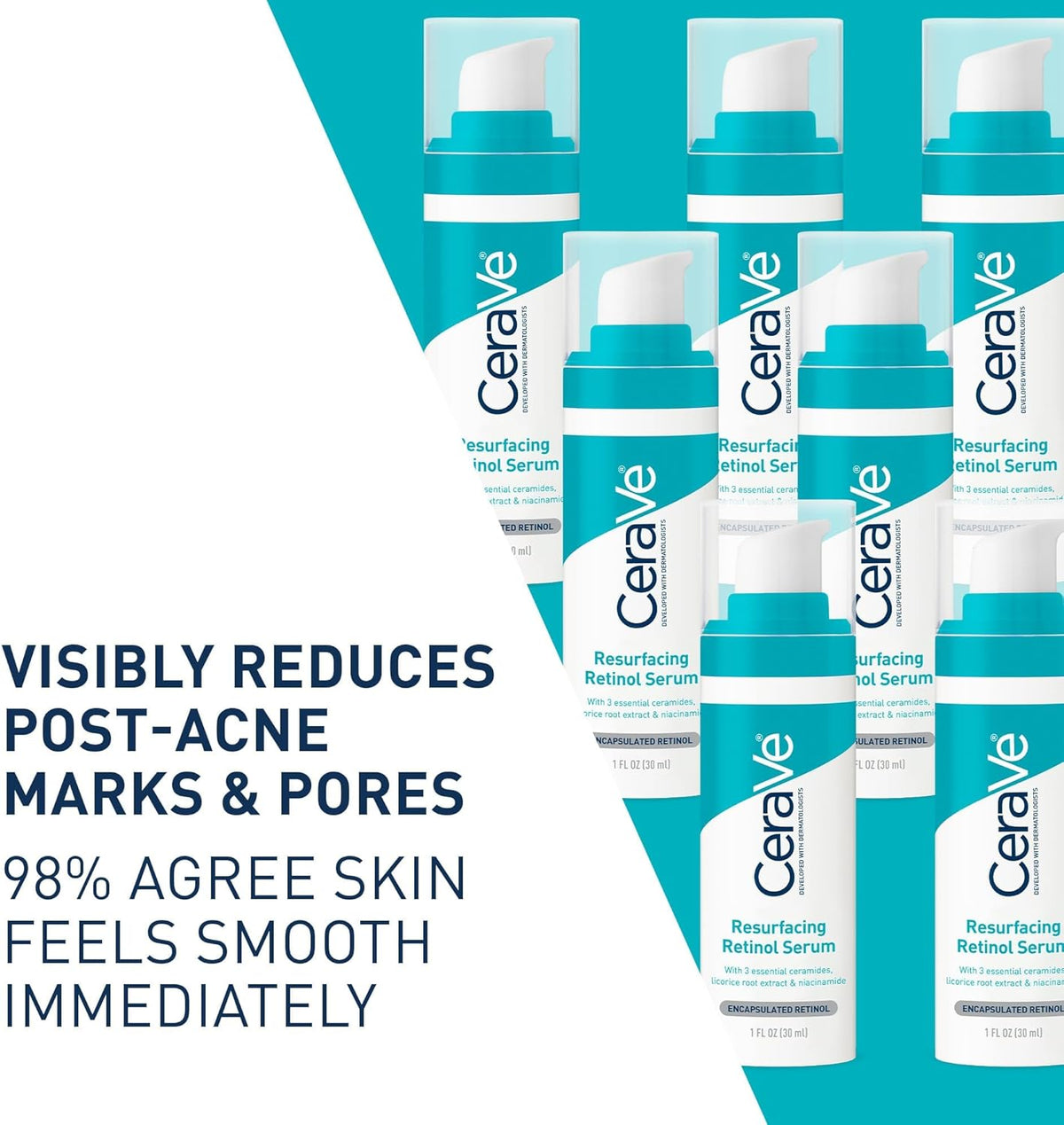 CeraVe Resurfacing Retinol Face Serum with Niacinamide, Pore Minimizer, 1oz | Skin Care Brightening Serum with Licorice Root, Acne Scar & Hyperpigmentation Treatment, Dark Spot Corrector, Skin Repair