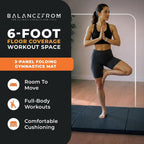 BalanceFrom 6x2 Feet 3-Panel Folding Gymnastics Mat – 2-Inch Thick Pad with Vinyl Surface and Carrying Handles for Tumbling, Yoga, Pilates, Home Workouts, and Martial Arts