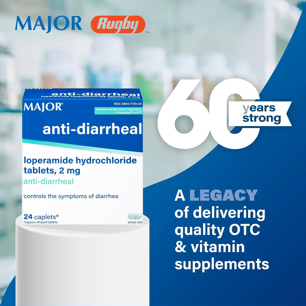 MAJOR Anti-Diarrheal Loperamide Hydrochloride 2 mg, 24 Caplets (1-Pack)