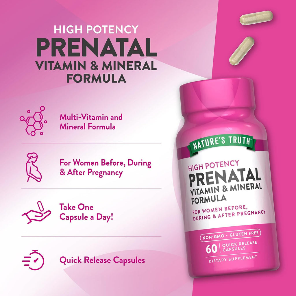 Nature's Truth Prenatal Vitamins with Folic Acid | 60 Capsules