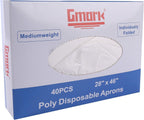 Gmark Poly Apron Individual Wrapped, Medium Weight, Disposable Polyethylene PE Aprons Waterproof, Food, Cooking 100pcs GM0002