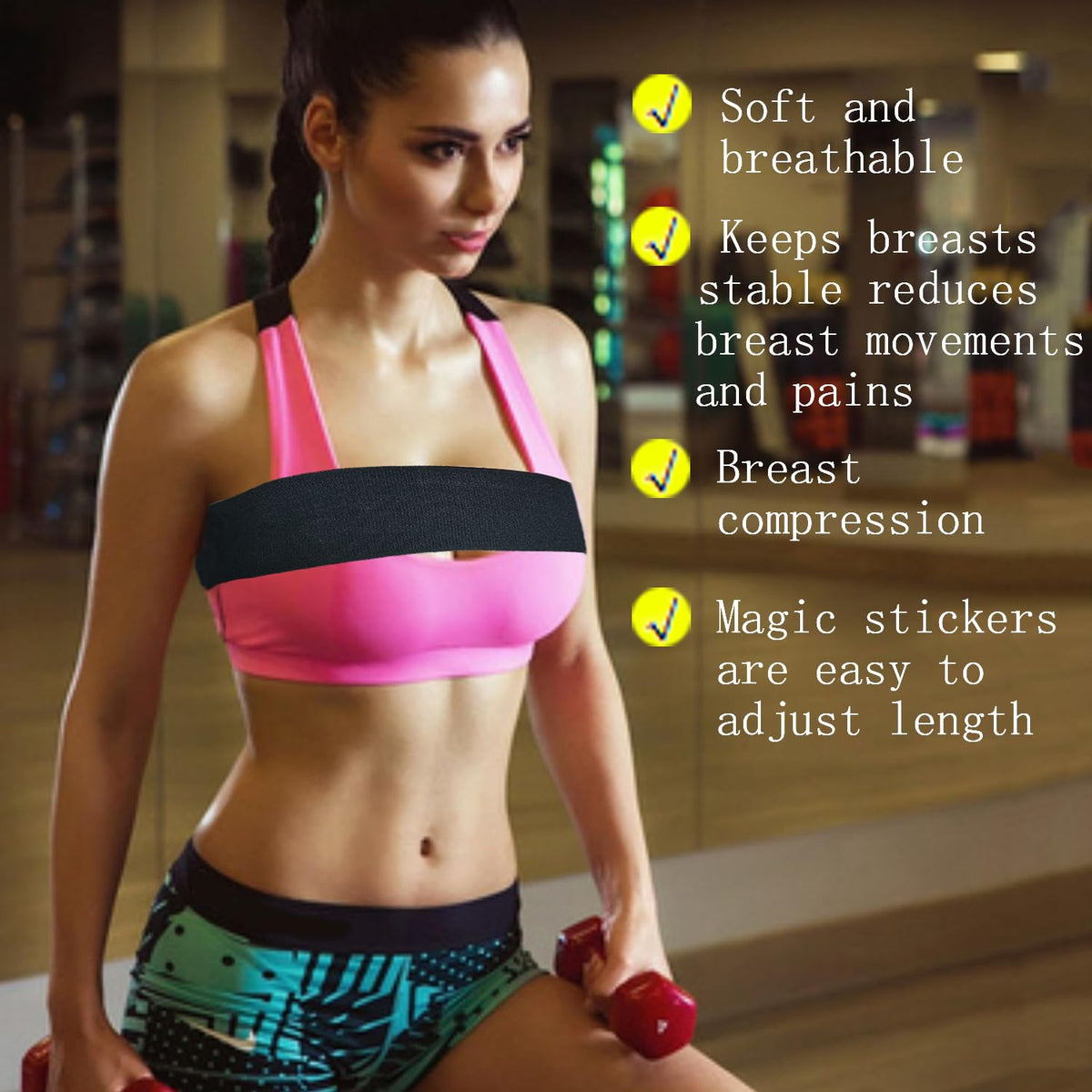 High-Impact Breast Support Band,No-Bounce,Post Surgery Bra Strap,Adjustable Extra Sports Bra,Stabilizer Band