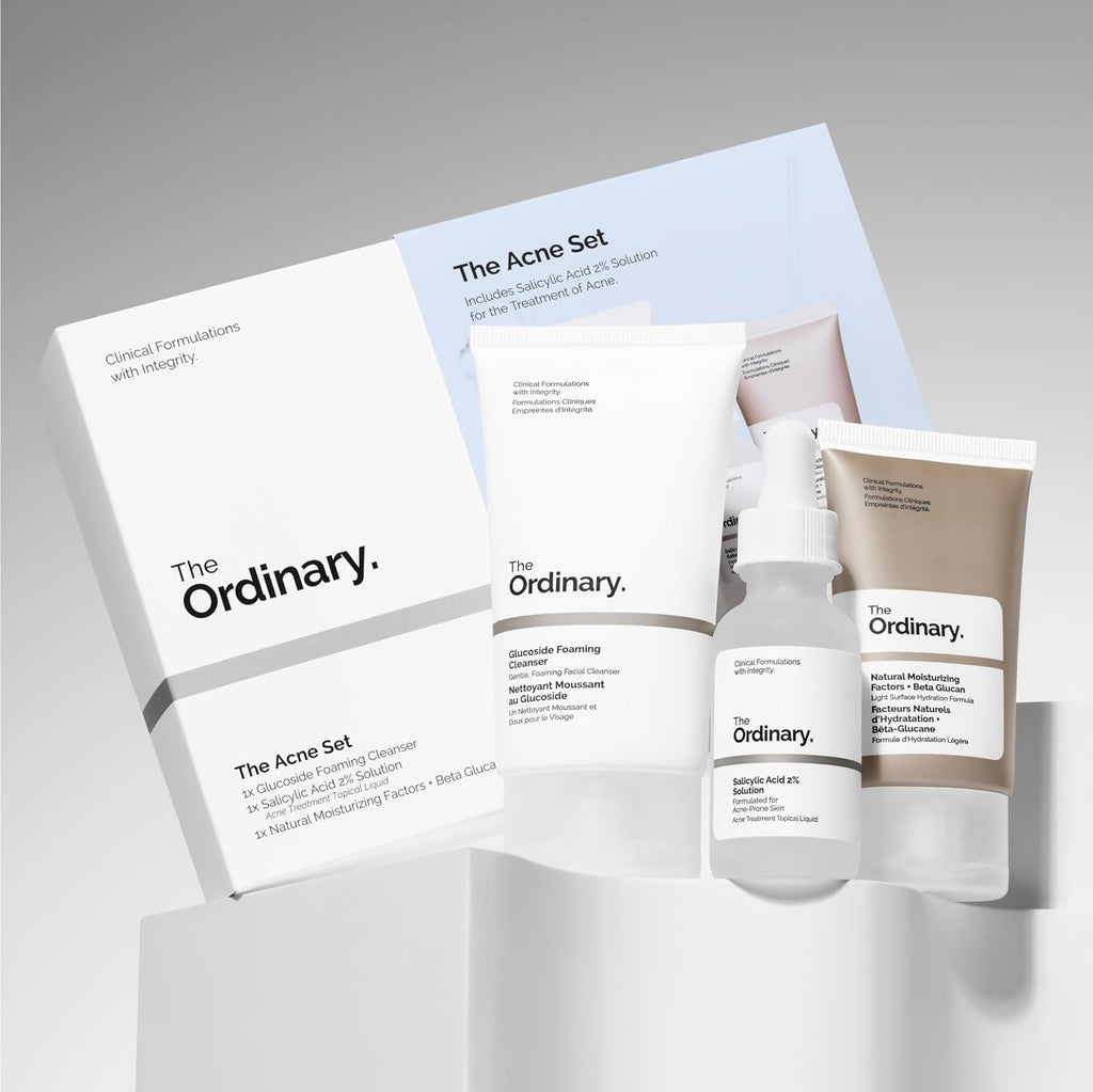 The Acne Set, 3-Step Skin Regimen with Glucoside Foaming Cleanser, Salicylic Acid 2% Solution, and Natural Moisturizing