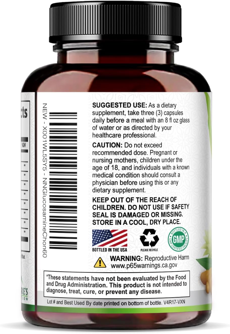 Nature's Nutrition Glucosamine Chondroitin MSM Capsules - Triple Strength Joint Health Support Supplement with Turmeric & Boswellia - Joint Flexibility Support Easy to Swallow Capsules - 60 Count