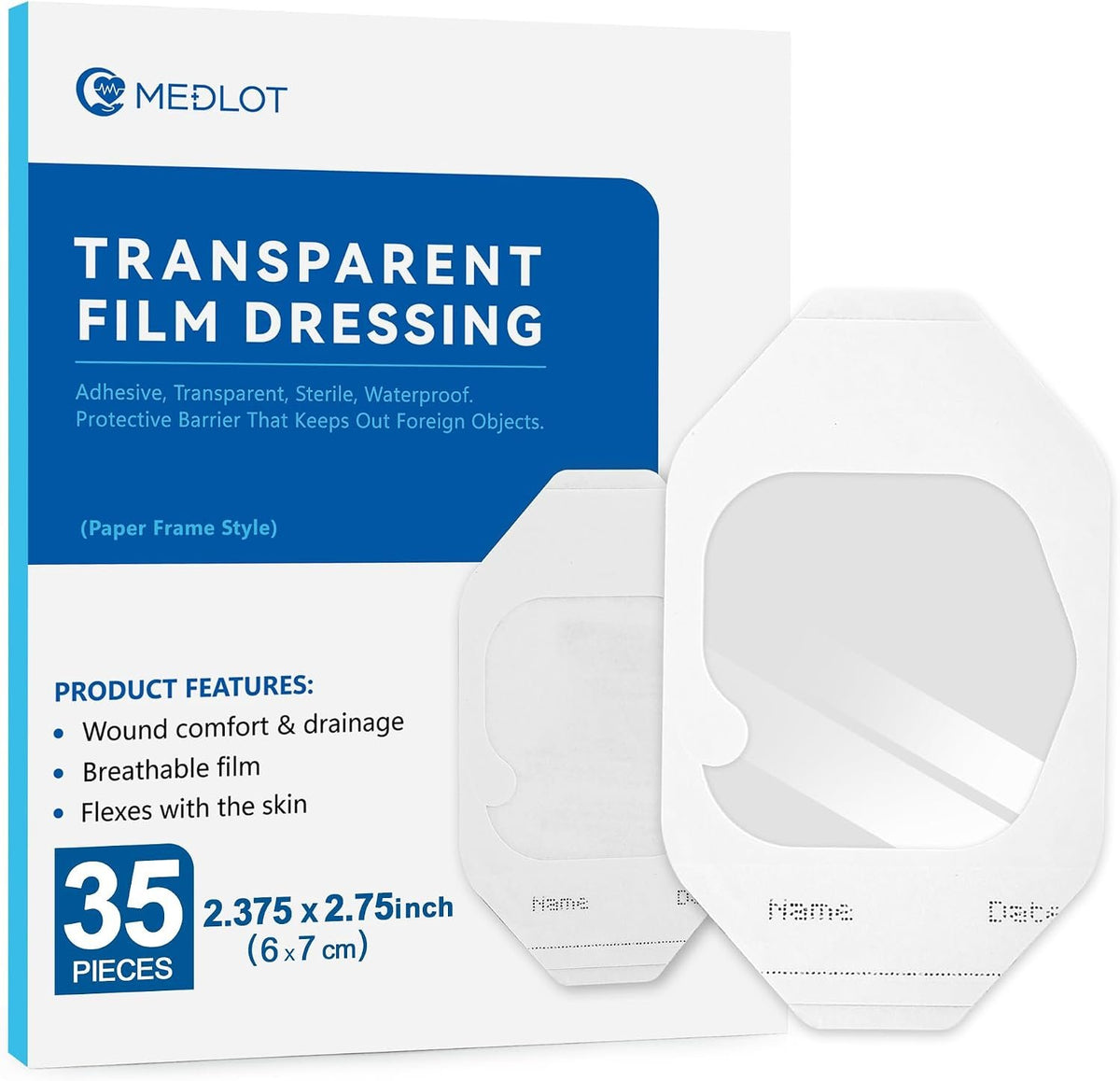 LotFancy Transparent Film Dressing, 2.37"x2.75", Clear Waterproof Bandages