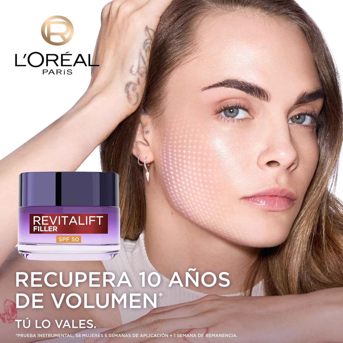 L'Oréal Paris Revitalift Filler Day Cream with SPF 50 Sun Protection, Anti-Aging and Anti-Wrinkle, with Hyaluronic Acid, Inspired by Korean Cosmetics, Non-Greasy Finish, 50 ml