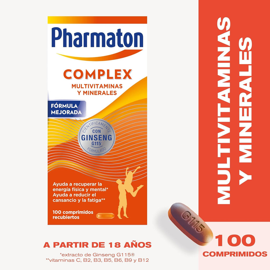 Pharmaton Complex - Multivitamin with Ginseng G115-100 Tablets - Physical & Mental Energy - Vitamins for Fatigue