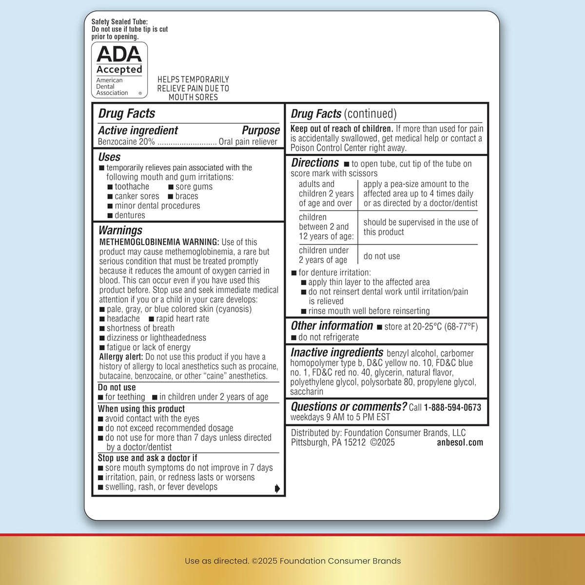 Anbesol Maximum Strength Gel Oral Pain Reliever, 0.33 oz | Instant oral pain relief from toothaches, gum pain and braces pain, canker sore treatment, 20% benzocaine, ADA accepted