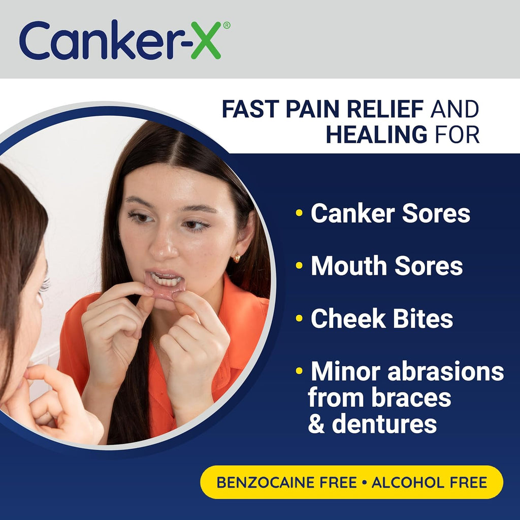 Canker-X Mouth Sore Gel, Fast Pain Relief, Benzocaine-Free, 0.28 Fl Oz | Heals Canker Sores, Cheek Bites & Oral Abrasions, Alcohol-Free, Adults & Kids 6+ Years