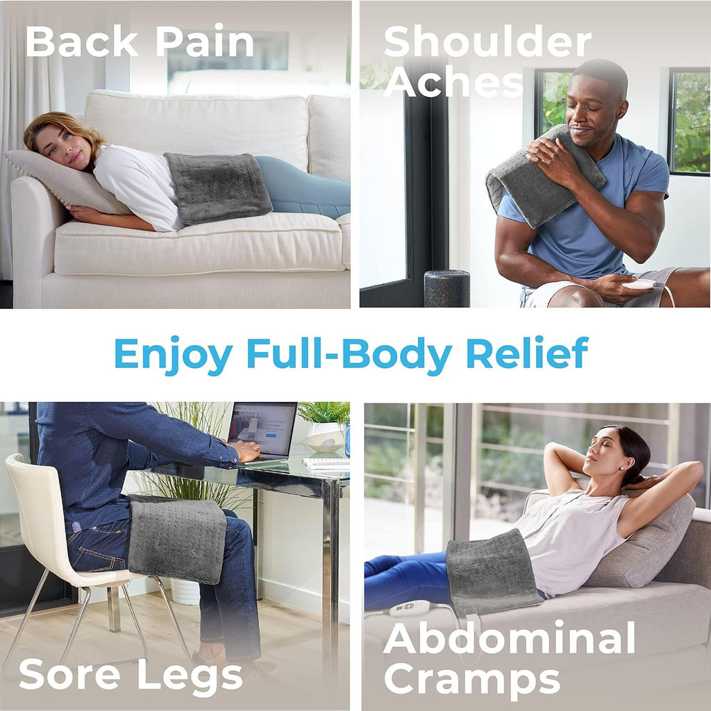 Pure Enrichment® PureRelief® XL Heating Pad - 12" x 24" Electric Heating Pad for Back Pain & Cramps, 6 Heat Settings, Soft Machine Wash Fabric, Auto-Off & Moist Heat (Charcoal Gray)