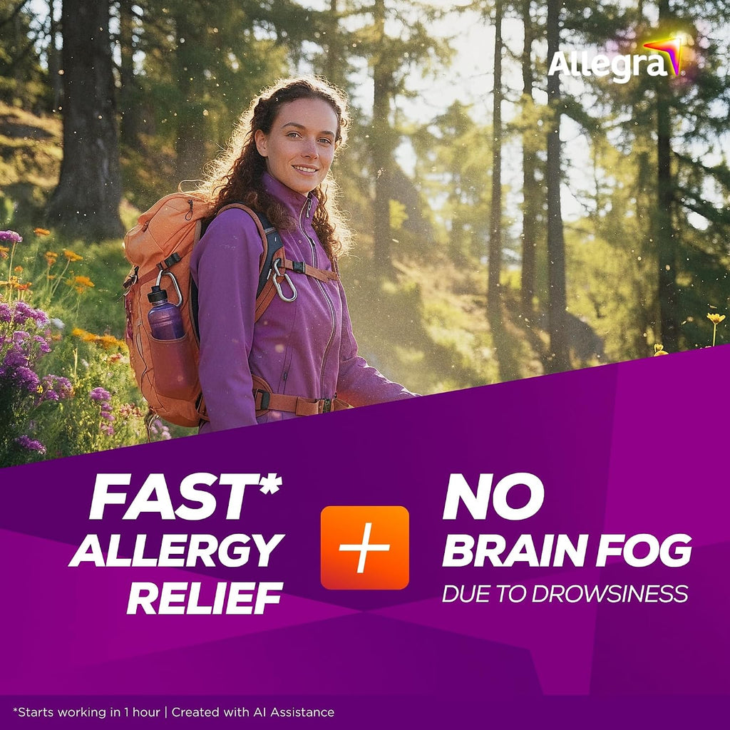 Allegra Adult 24-Hour Allergy Relief Tablets, Non-Drowsy Indoor and Outdoor Allergy Medicine, 180 mg Fexofenadine HCI Antihistamine Pill, 100-Count