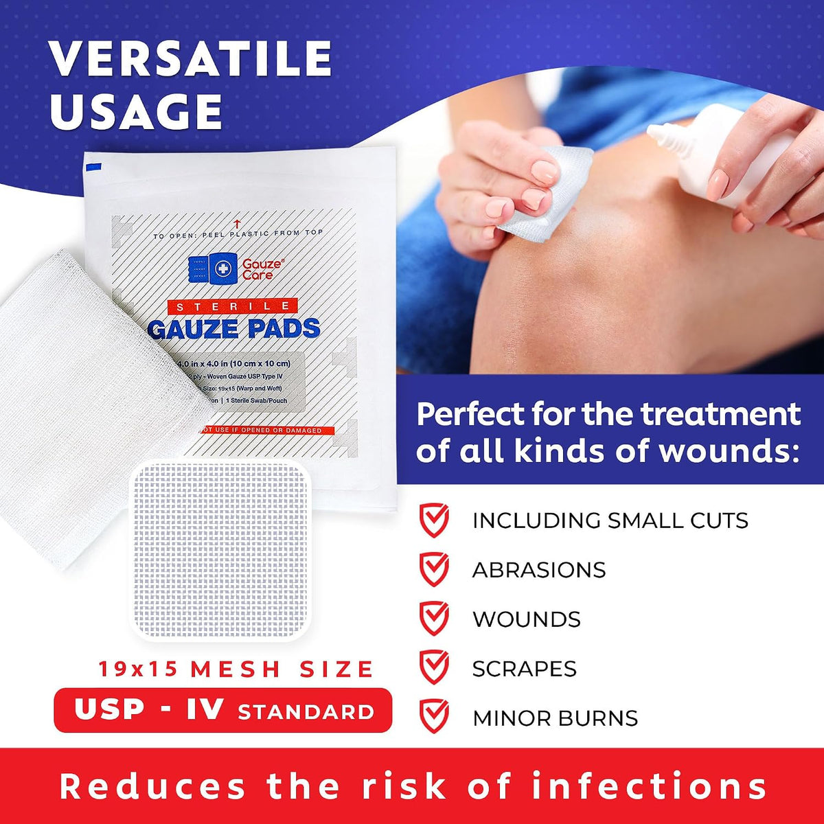 100pc Large Sterile Gauze Pads 4x4 Sterile for Wounds Bulk - 12ply Woven Gauze Sponges 4x4 Sterile - USP IV Breathable Mesh 4x4 Gauze Pads Sterile for Enhanced Absorption - First Aid Medical
