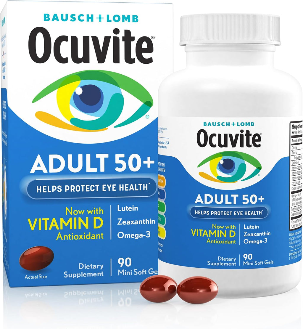 Ocuvite 50+ Eye Vitamin & Mineral Supplement, Multivitamin for Vision & Ocular Health with Omega-3, Zinc, Vitamins C & E, Lutein & Zeaxanthin, Zinc Supplements for Women and Men, 90 Softgels