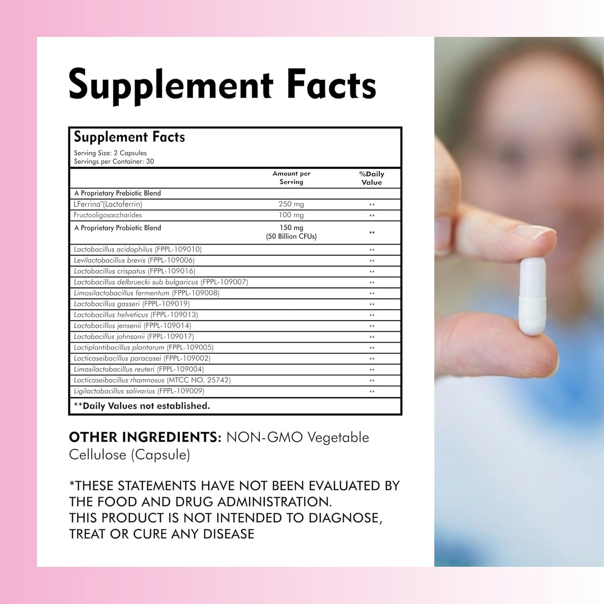 Lactoferrin Supplement with Probiotics 50 Billion CFU For Women - Vaginal Health Wellness - 60 Veg Capsules