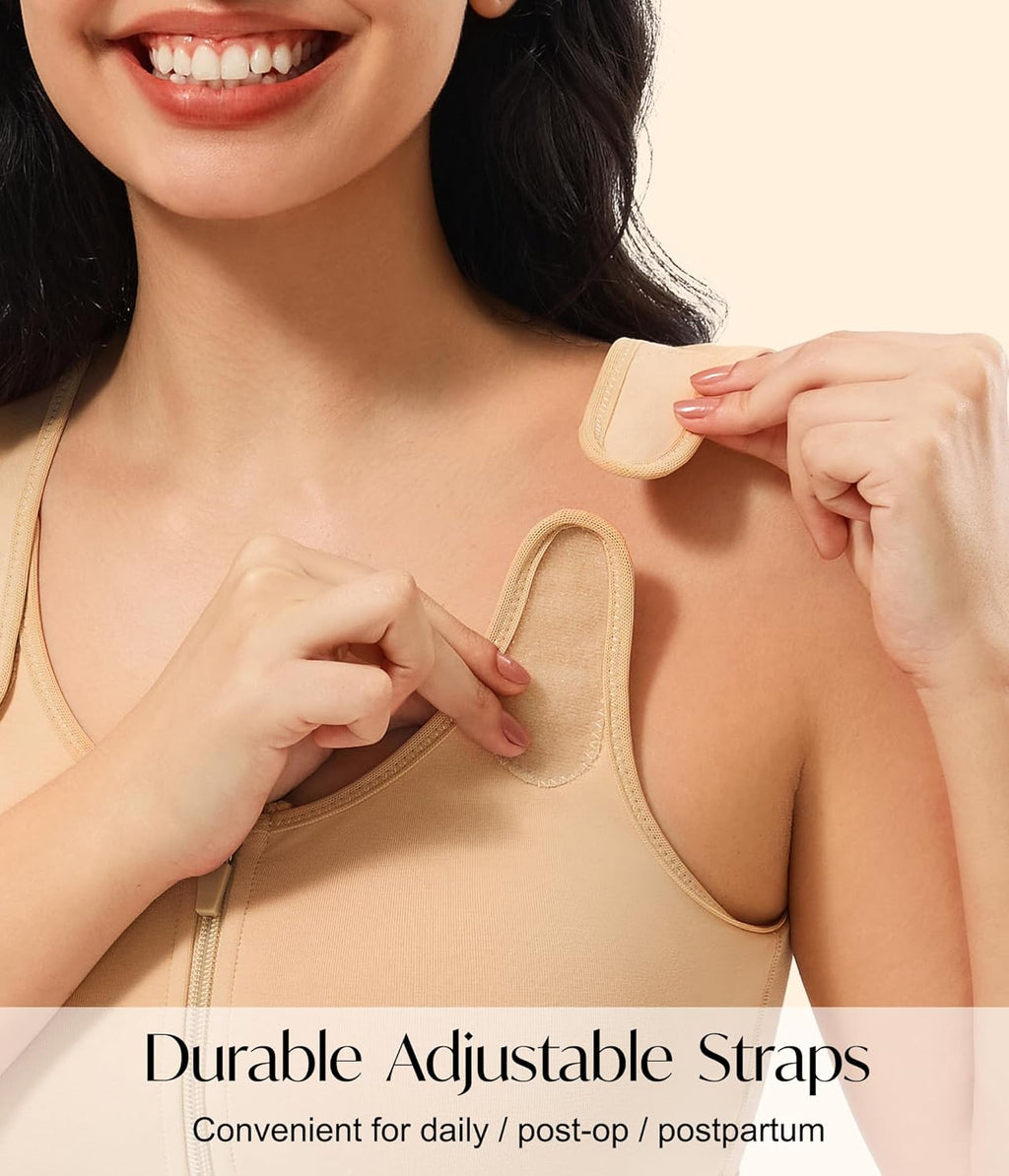 CYDREAM Zip Front Closure Wireless Bras for Women Full Coverage Post Surgery Compression Back Smoothing Comfort Adjustable